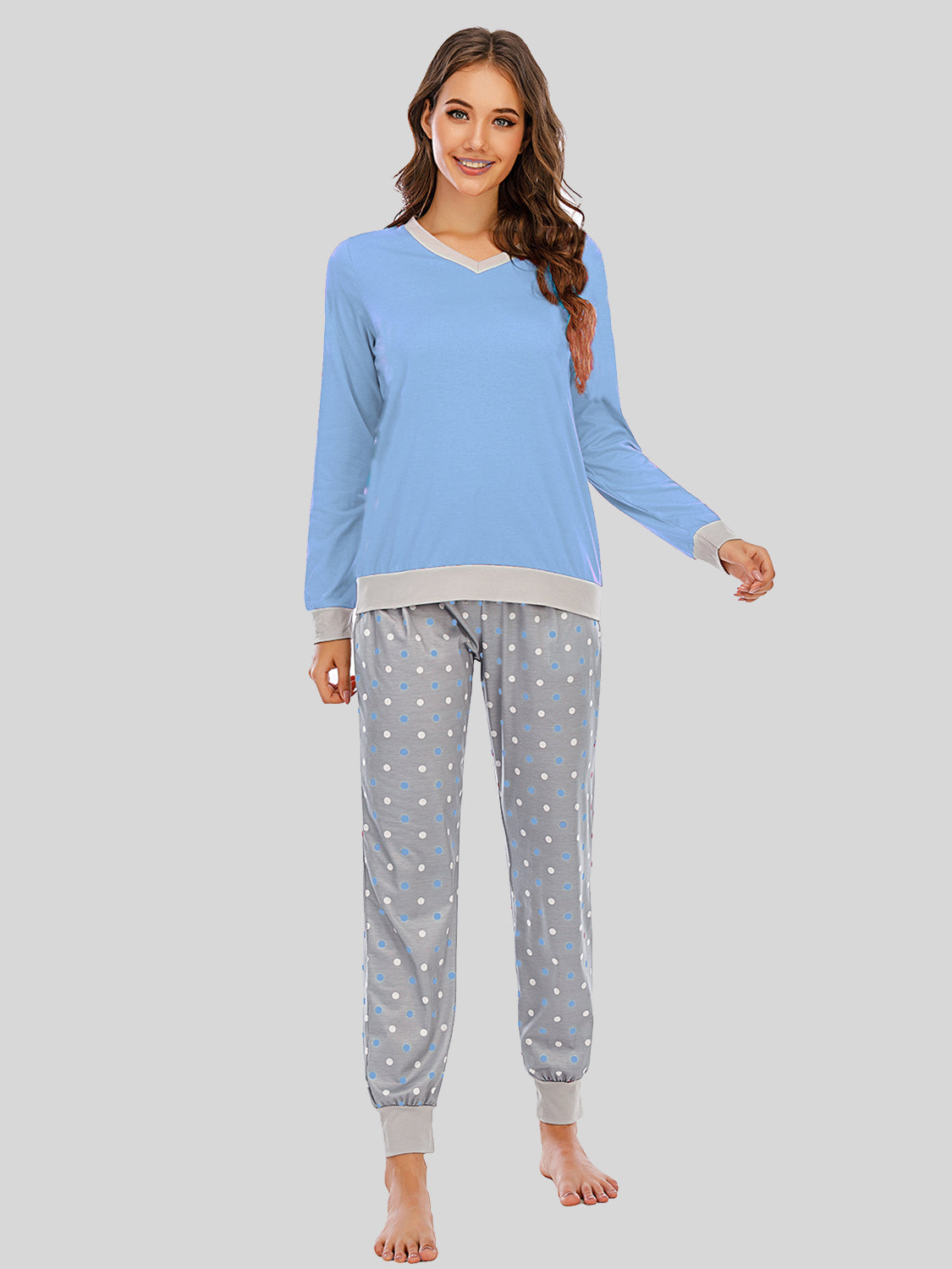Long-Sleeve Polka Dot Pajama Set