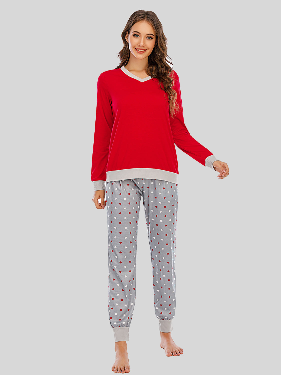 Long-Sleeve Polka Dot Pajama Set