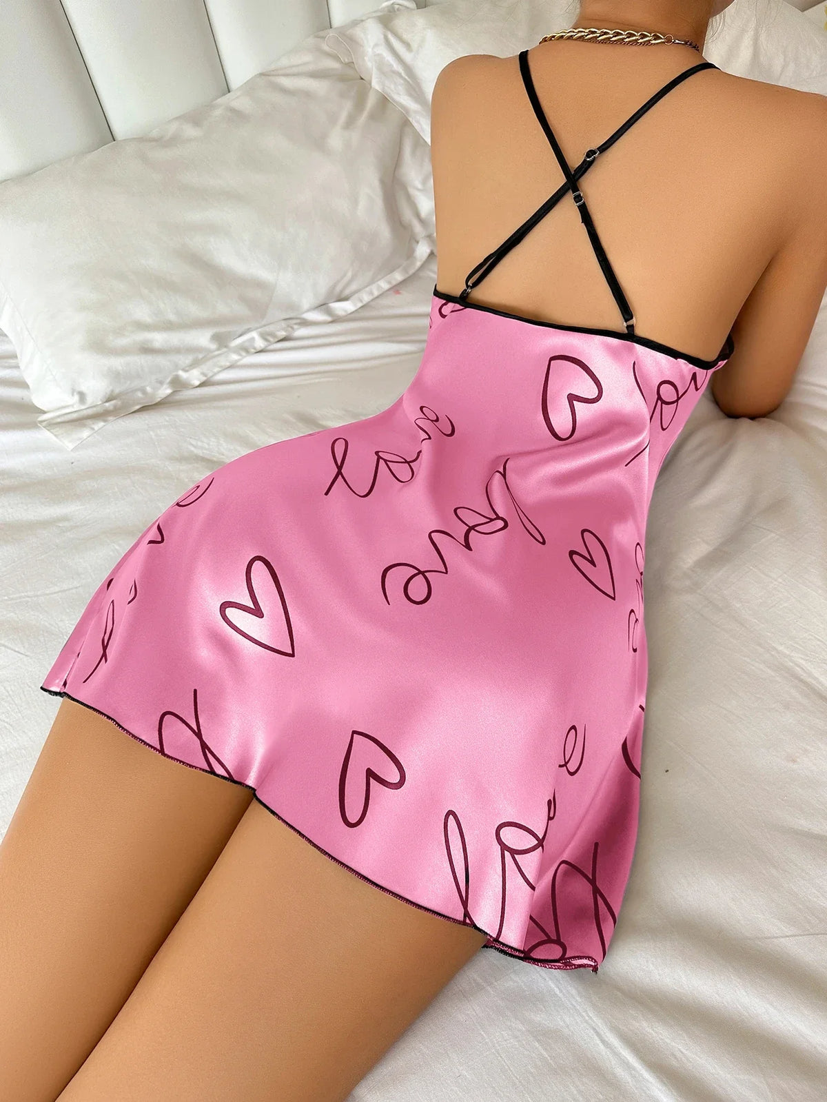 Heart Print Spaghetti-Strap Nightdress