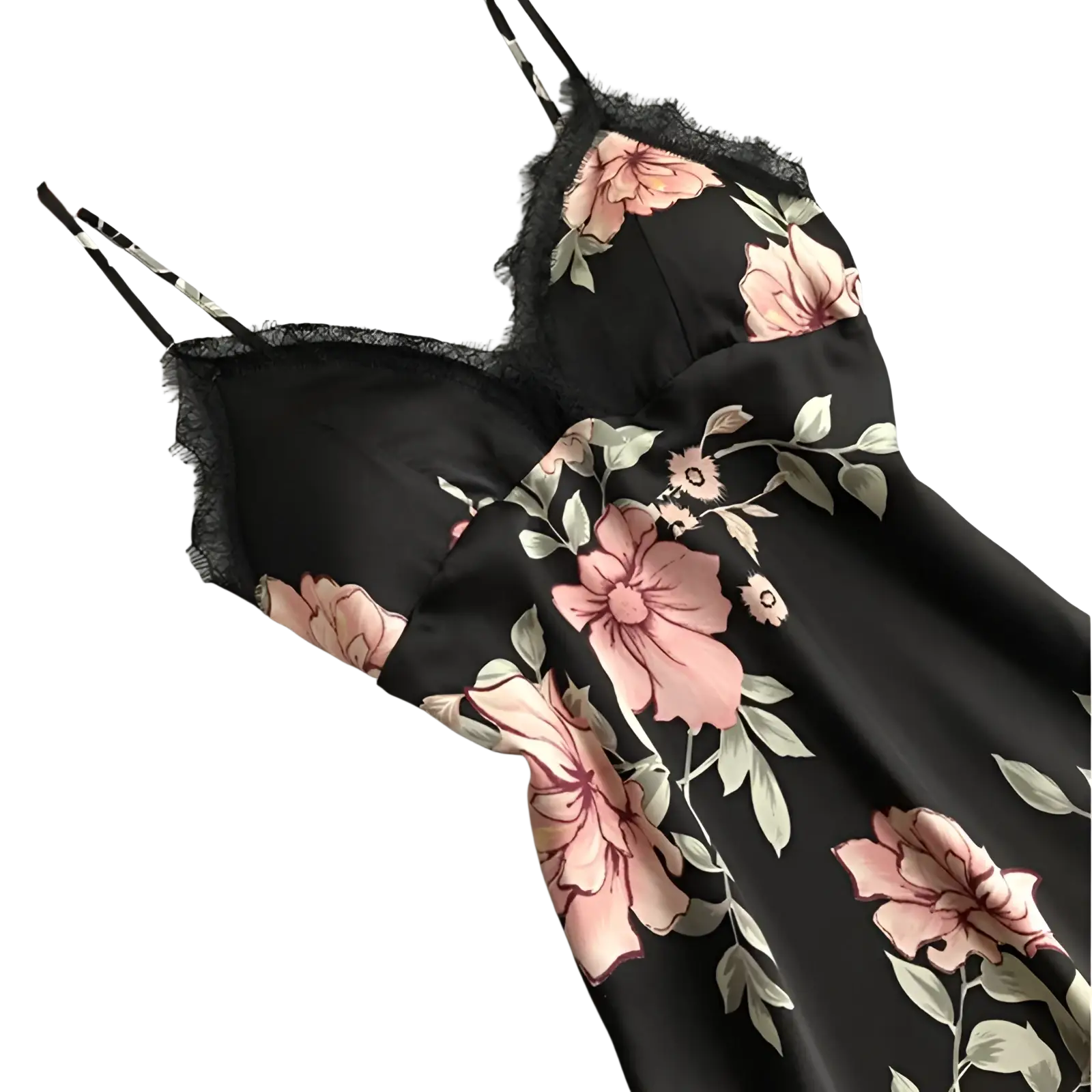 Floral Lace Satin Nightgown Silk Sleepwear Slip Dress