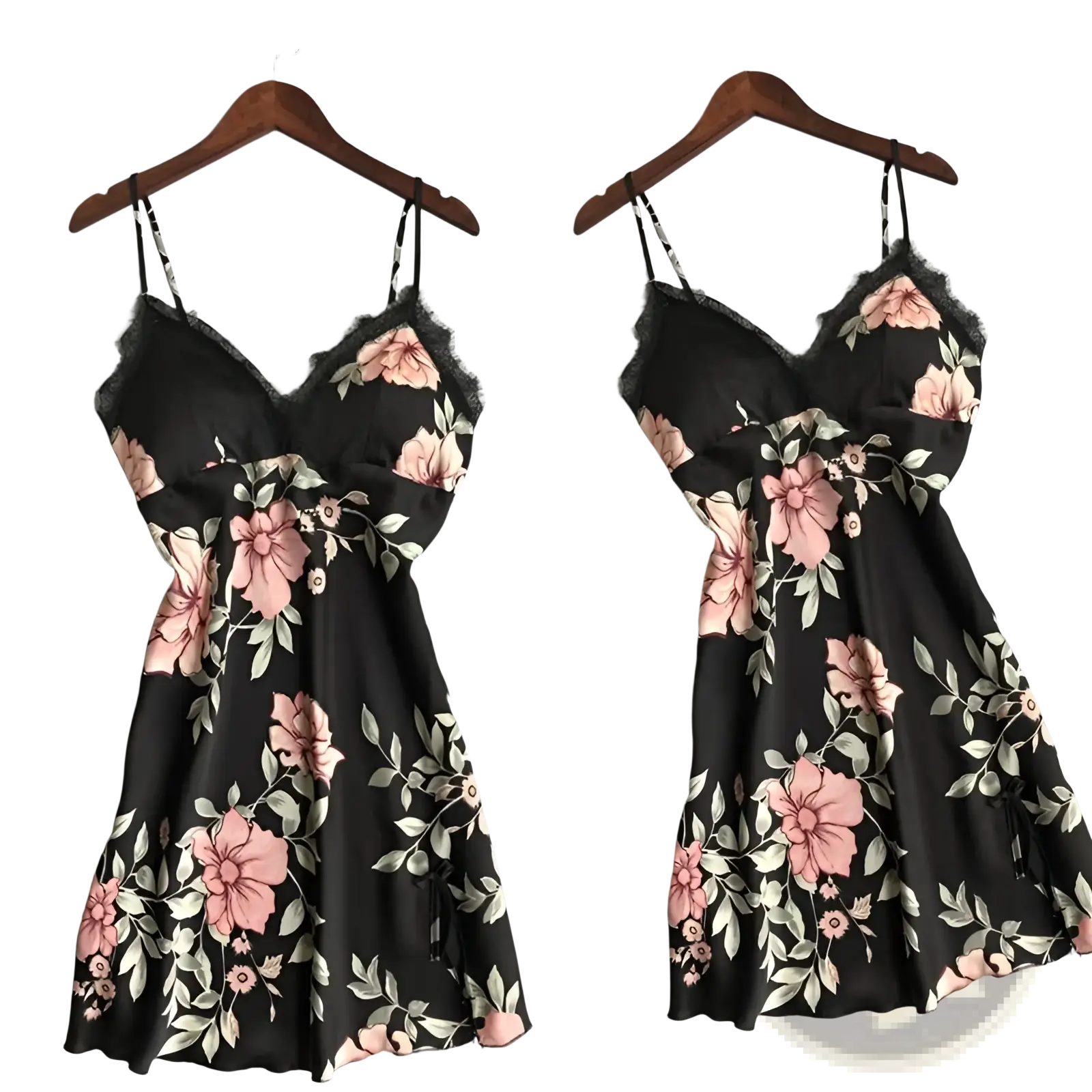 Floral Lace Satin Nightgown Silk Sleepwear Slip Dress