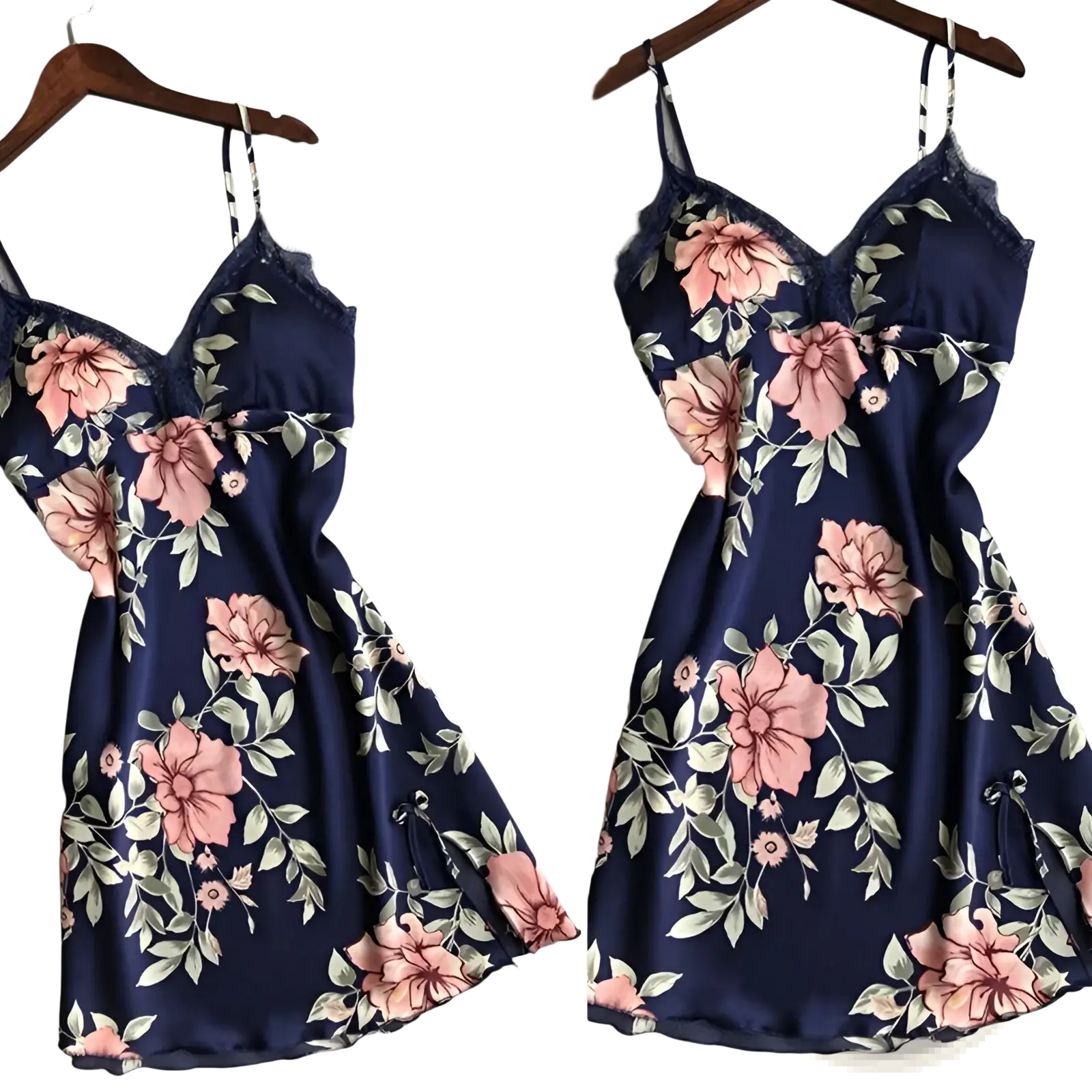 Floral Lace Satin Nightgown Silk Sleepwear Slip Dress